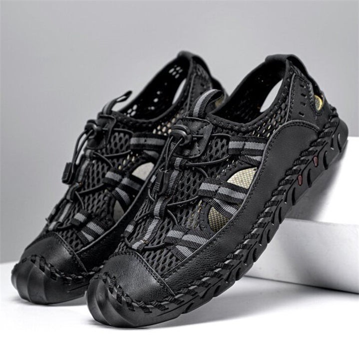 mens sandals closed toe mesh splicing outdoor leather sandals6ghei