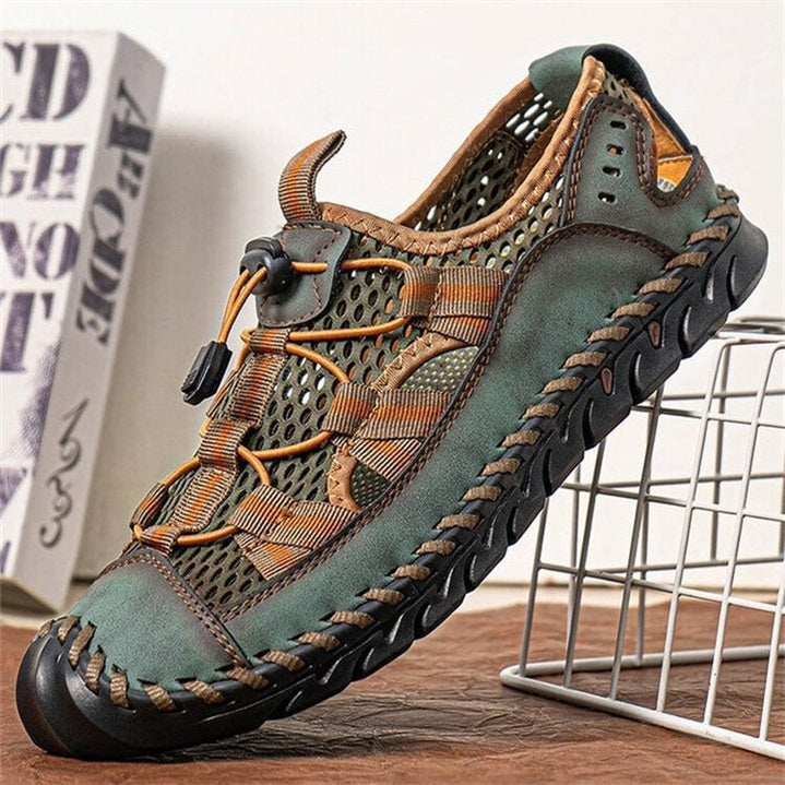 mens sandals closed toe mesh splicing outdoor leather sandalsfiyjw
