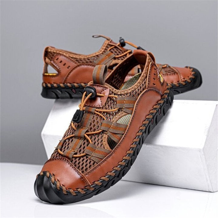 mens sandals closed toe mesh splicing outdoor leather sandalsmdppc
