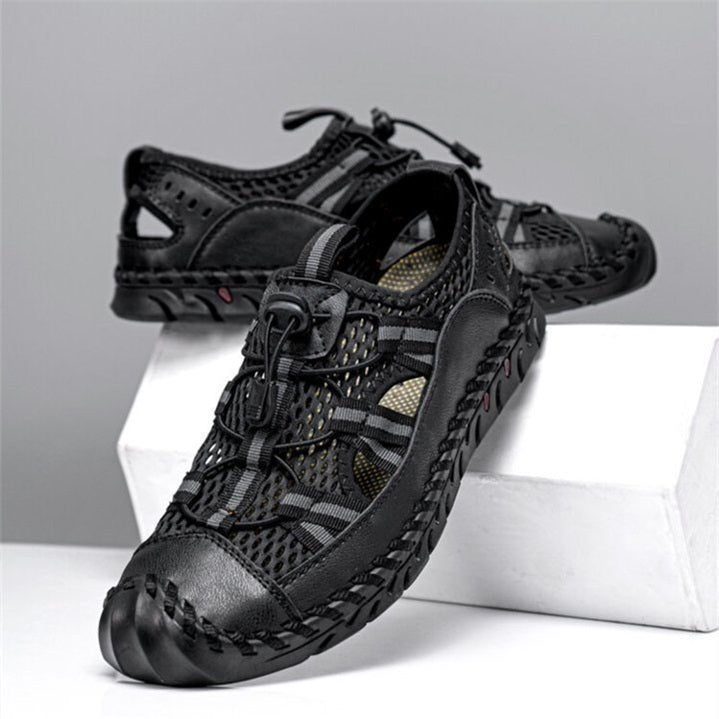 mens sandals closed toe mesh splicing outdoor leather sandalsttapu