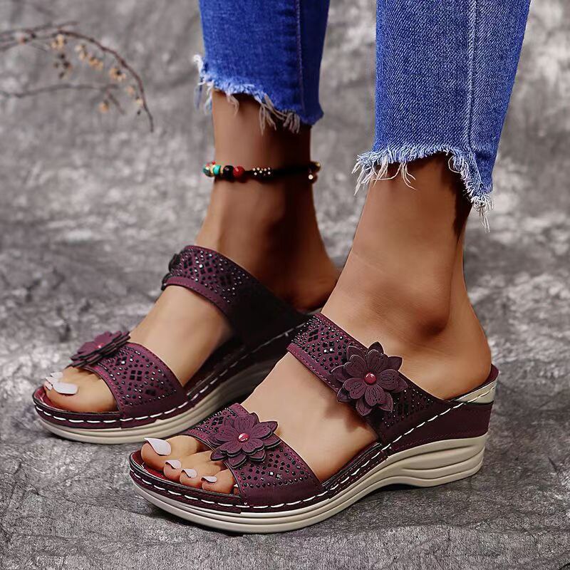 women casual shoes vintage flower fish mouth sandalsod2su