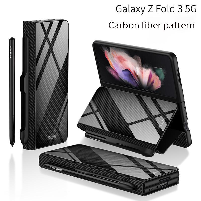 2022 new highend side pen slot carbon fiber embossed glass phone allinclusive z fold3 caseac000