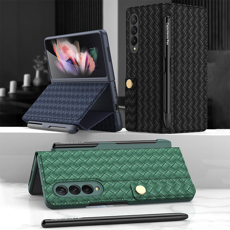 buy a mobile phone case and get a free capacitive pen flip pen slot phone case personalized woven leather pattern zfold3 phone case9obdr