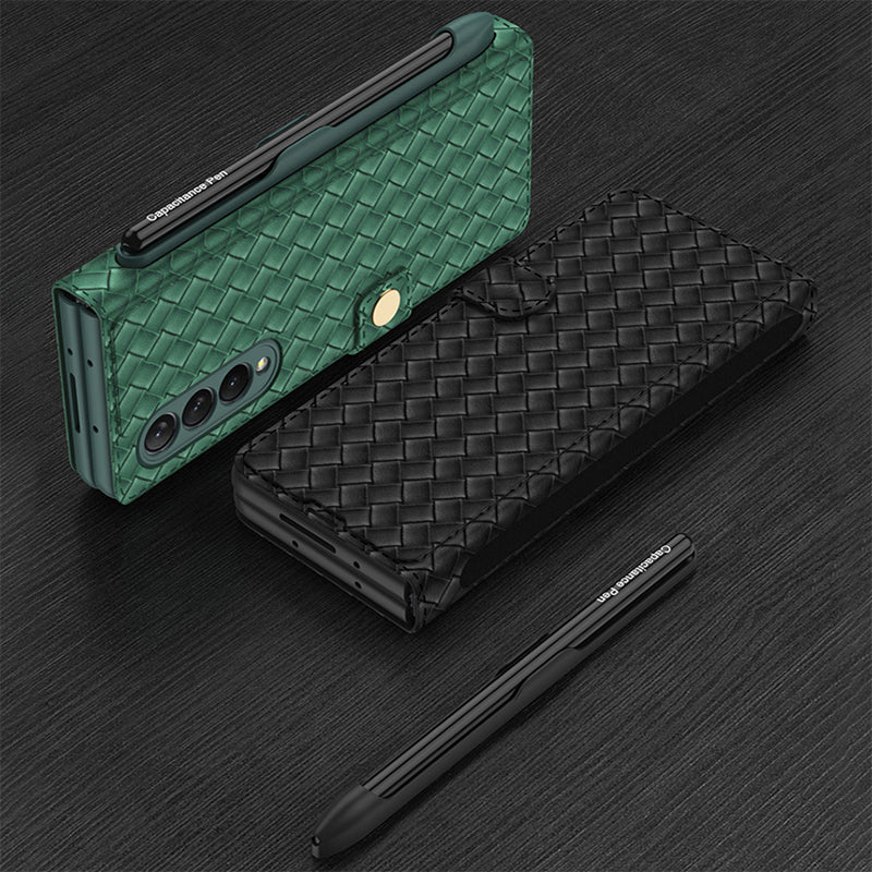 buy a mobile phone case and get a free capacitive pen flip pen slot phone case personalized woven leather pattern zfold3 phone