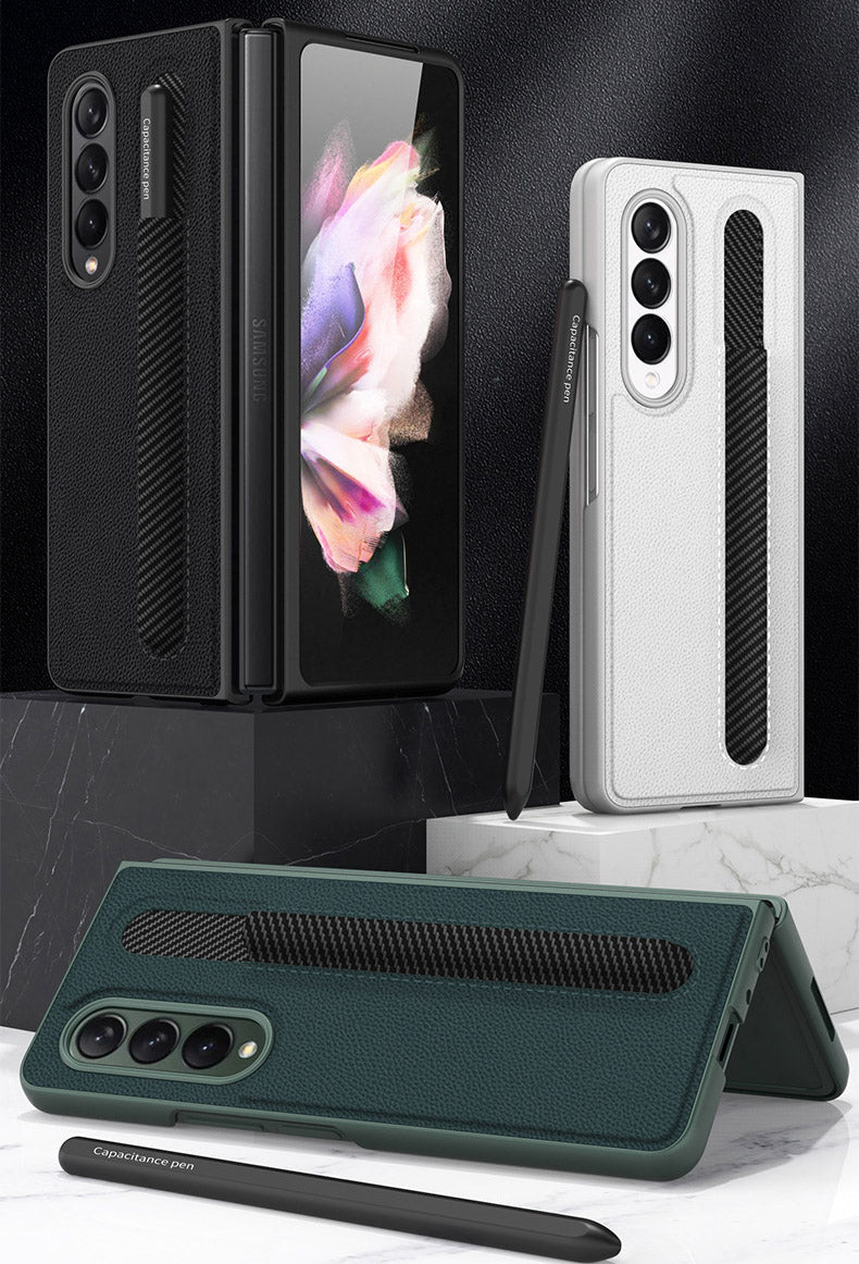 complimentary capacitive pensamsung z fold3 folding screen phone case allinclusive plain leather fold3 phone case0z5bs