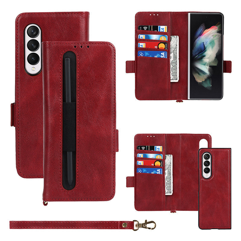 complimentary capacitive pensuitable for samsung zfold3 crazy horse pattern buckle lanyard with pen bag twoinone mobile phone casesfhgs