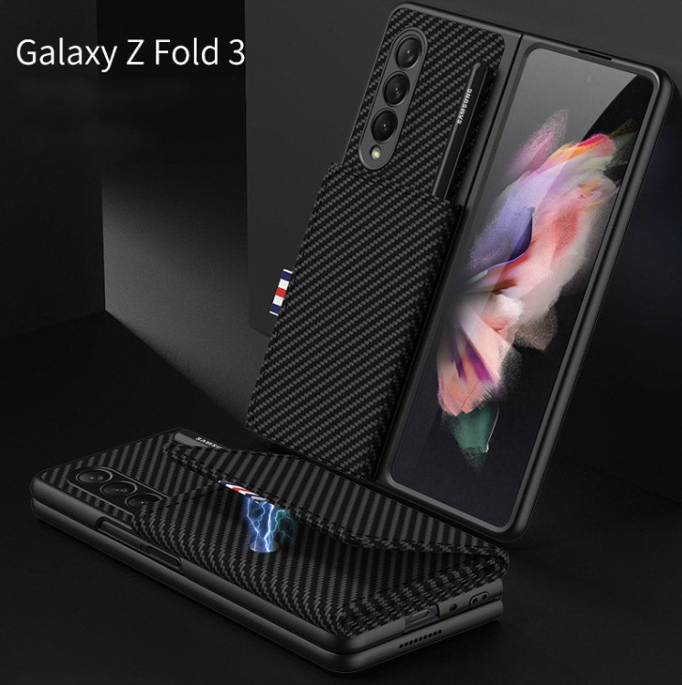 spring 2022 new carbon fiber pattern z fold3 highend leather allinclusive case with card holder s pen holder and standiuaue